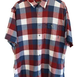 Eddie Bauer Classic Fit Textured Button Up Plaid Pocket Shirt Mens TXL Red Blue